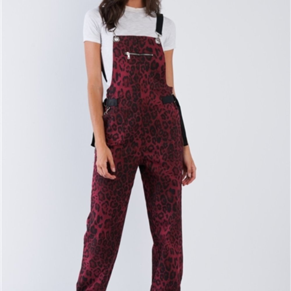Leopard Print Overalls Red - Picture 3 of 5
